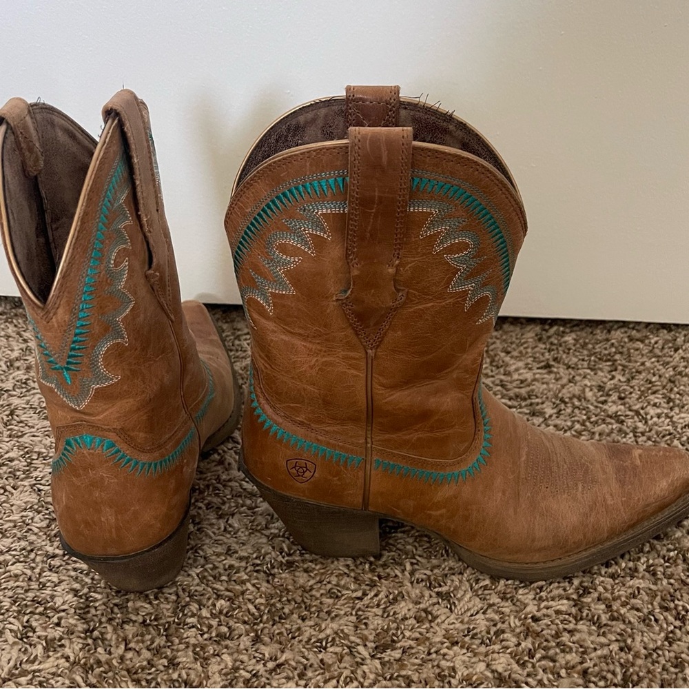 Brown Western Boots with Turquoise Accents